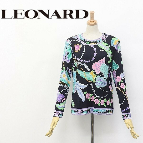 ◆LEONARD/レオナール シルク混 花柄 タック入り トップス カットソー L