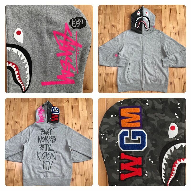 ★XL★ stussy × BAPE シャーク パーカー shark full zip hoodie a bathing ape ステューシー エイプ ベイプ アベイシングエイプ rg6