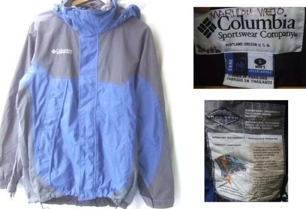コロンビアColumbiaオムニテックフード付きナイロンジャンパーサイズSジャケット青×灰色