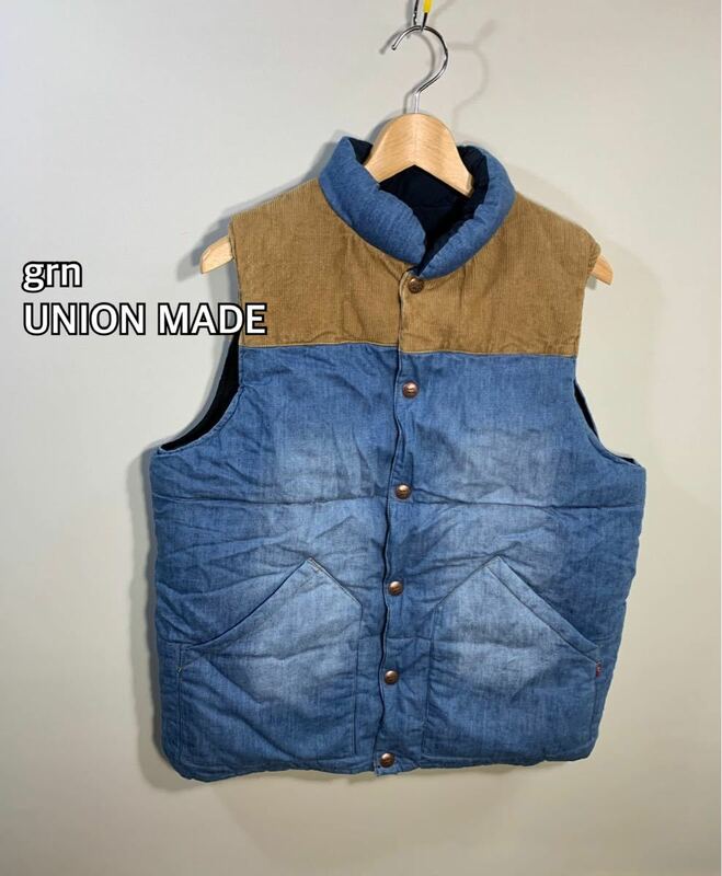 訳あり■grn ジーアールエヌ■STANDARD OFEARTH QUALITY GARMENT■UNION MADE 2way 中綿ベスト:L☆T-431