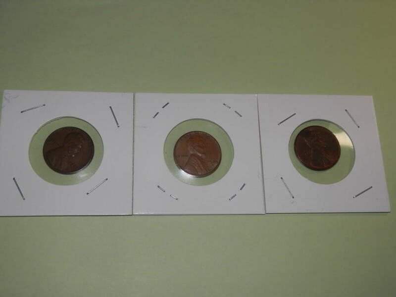 【USA 硬貨】 アメリカ合衆国　1セントコイン　1944年 1951年 D刻印 1949年 S刻印 合計3枚