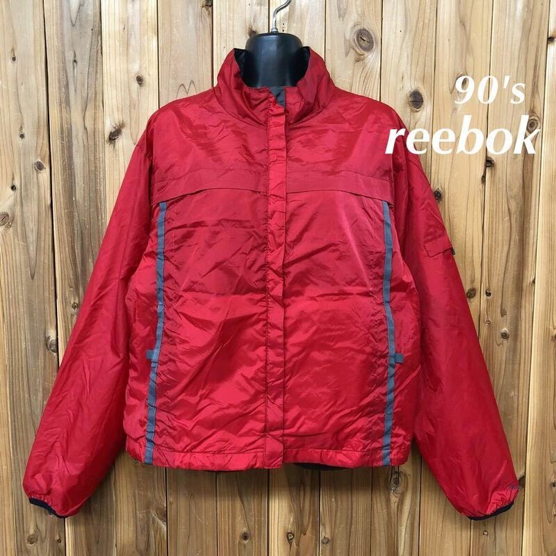 90's /reebok /リーボック ナイロンジャケット ウィンドブレーカー コーチジャケット 長袖 赤 ジップアップ USA古着 レディースL(USA)