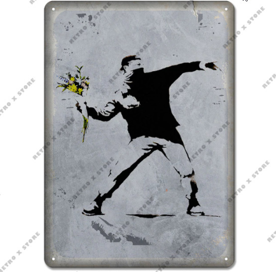 yy190　ブリキ看板 20×30㎝　レトロ メタル サイン　Banksy tin　ヴィンテージ 装飾 アート　インテリア 　