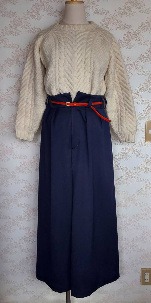 vintage パンツ ワイドパンツ ハイウエスト タック ヴィンテージ ビンテージ 古着 ネイビー ウール ハイライズ ワイド ボトム 古着屋 美品