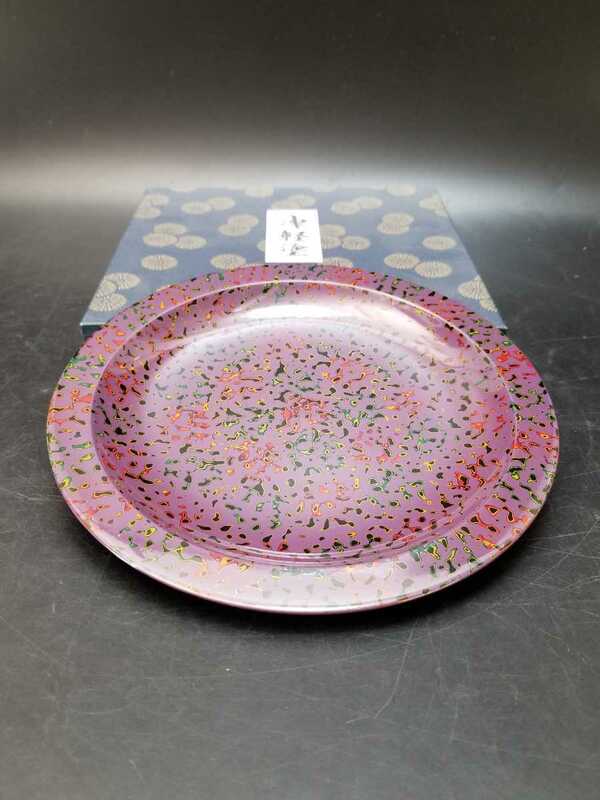 【未使用】津軽塗 菓子鉢 幅約24.5cm 馬鹿塗 紫 菓子皿 菓子器 伝統工芸 茶道具 漆器 漆芸