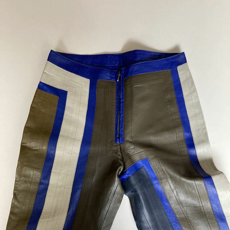 DIRK BIKKEMBERGS ダーク ビッケンバーグ レザー パンツ 44 イタリア製 羊皮 カーキ 青 italy leather pants ヴィンテージ アントワープ6