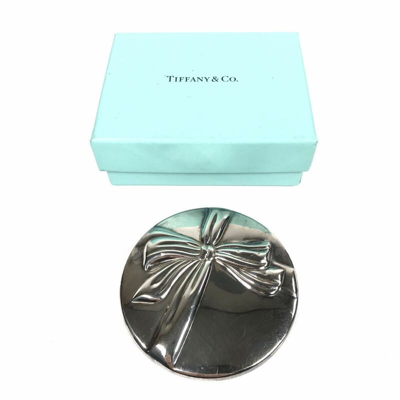 【ティファニー】本物 TIFFANY&Co. 鏡 シルバー製 ミラー 手鏡 コンパクトミラー 小物 リボンモチーフ 箱有 送料520円