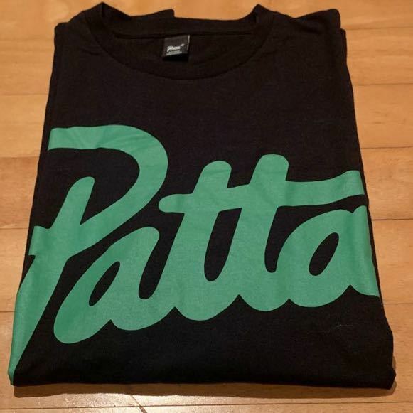 PATTA 10 YEARS SCRIPT LOGO Tシャツ 黒 緑 M パタ パッタ TEE 10周年 スクリプト ロゴ anniversary 2014