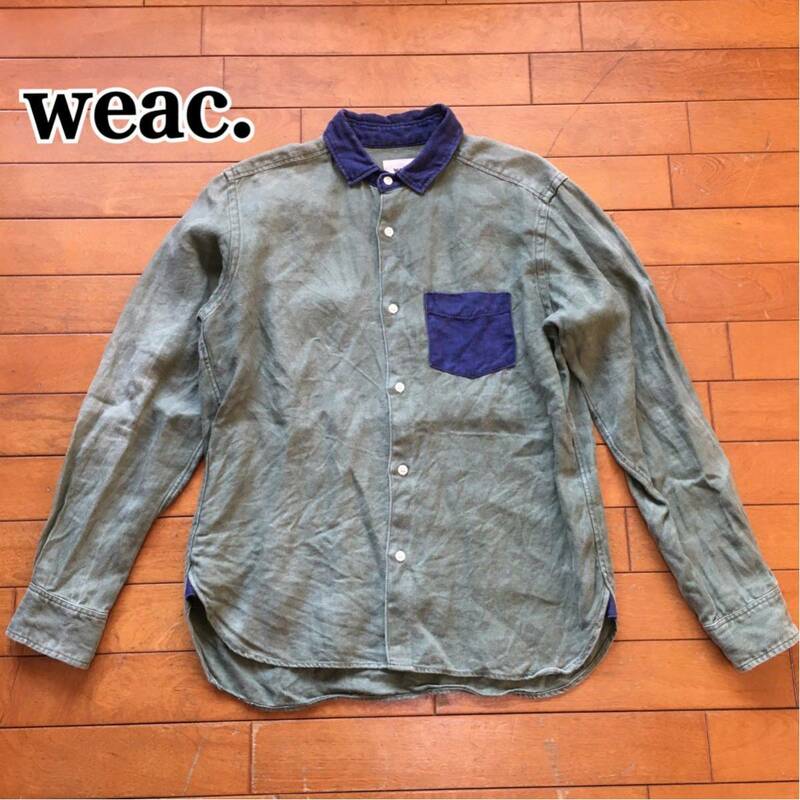 ★【 weac. 】★ 麻100% 日本製 クレリック リネンシャツ レギュラーシャツ ★サイズ2 ★i-188