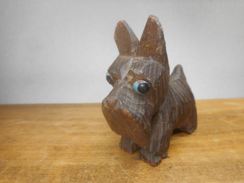 昭和レトロ　木彫り　犬　テリア　いぬ　ビンテージ