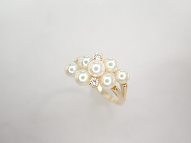 美品 ミキモト K18 真珠 ベビーパール約3.2-3.5mm珠 リング 指輪