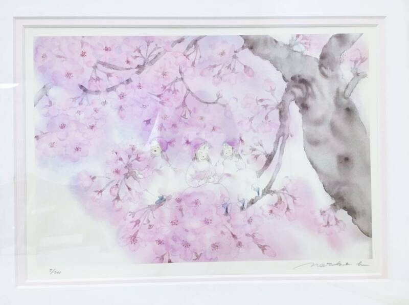 畑典子 さくら絵画 ダイヤモンドスクリーニング 5/200 サイン入り 直筆サイン 桜の木 女の子 飾り 春風景の作品 ピンク色の世界