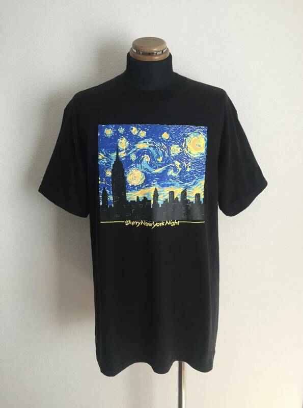 【Starry New York Night】アートTシャツ L ゴッホ 星月夜風 ニューヨーク夜景 90s VINTAGE USA製 送料無料