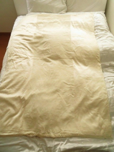 超高級ciococo総シルクカバー＆シルク中綿ブランケット106.5×152.5㎝美中古/silk blankets/アイボリ