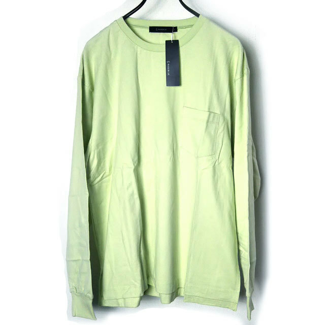 未使用 RAGEBLUE 長袖Tシャツ Lサイズ 黄緑系 ロングTシャツ 天竺 クルーネック 裾スリット レイジブルー メンズ