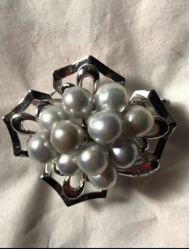 SILVER刻印 シルバー 帯留め和装小物 、真珠のブローチ
