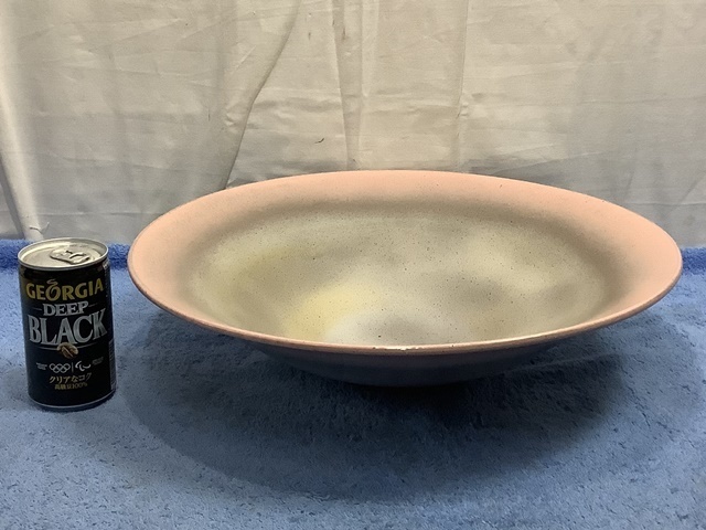 陶器製　花器　水盤　径34㎝　ツートン　検　工芸　陶芸　陶磁　華道　生花　インテリア