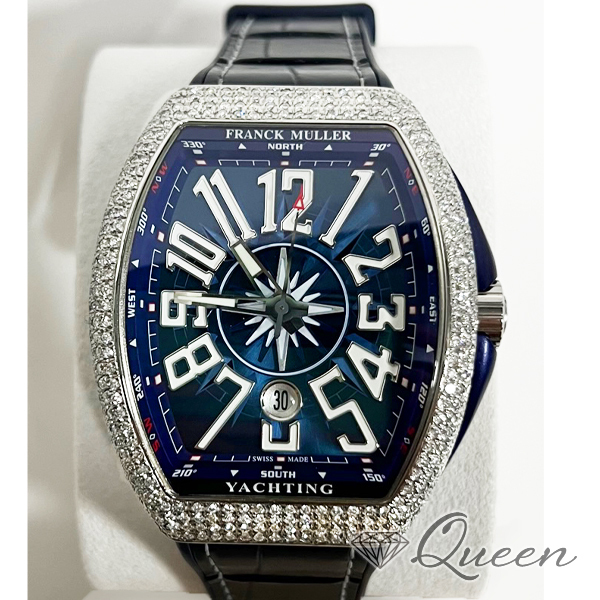 フランクミュラー　FRANCK MULLER　ヴァンガード　VANGUARD　ヨッティング　YACHTING　クロコ豪華ダイヤ　バックルダイヤ　ブルー腕時計