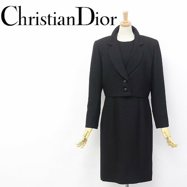 ◆Christian Dior/クリスチャン ディオール シルク混 2釦 ジャケット＆半袖 ワンピース アンサンブル セットアップ ブラック 11