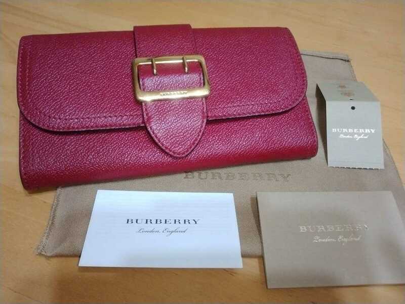 中古 BURBERRY 財布 バーバリ 長財布 赤 保存袋付き レザー Burberry London wallet 送料無料