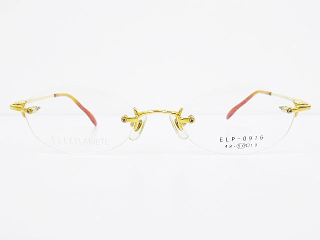 ∞【デッドストック】ELLE PLANETE エルプラネット 眼鏡 メガネフレーム ELP-0916 50[]19-135 メタル ツーポイント ゴールド □H8