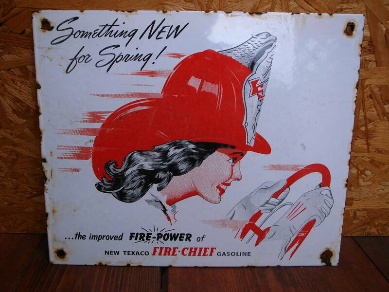 ★　USA　ビンテージ コレクティブル　TEXACO FIRE-CHIEF GASOLINE PORCELAIN GAS STATION PUMP SIGN　★