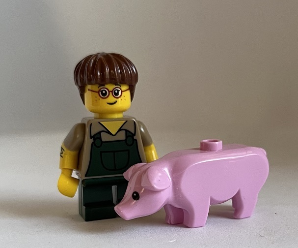 即決 新品 未使用　レゴ LEGO ミニフィグ ミニフィギュア　シティ　子豚とオーバーオールの男の子　子ども　ピンクのブタ