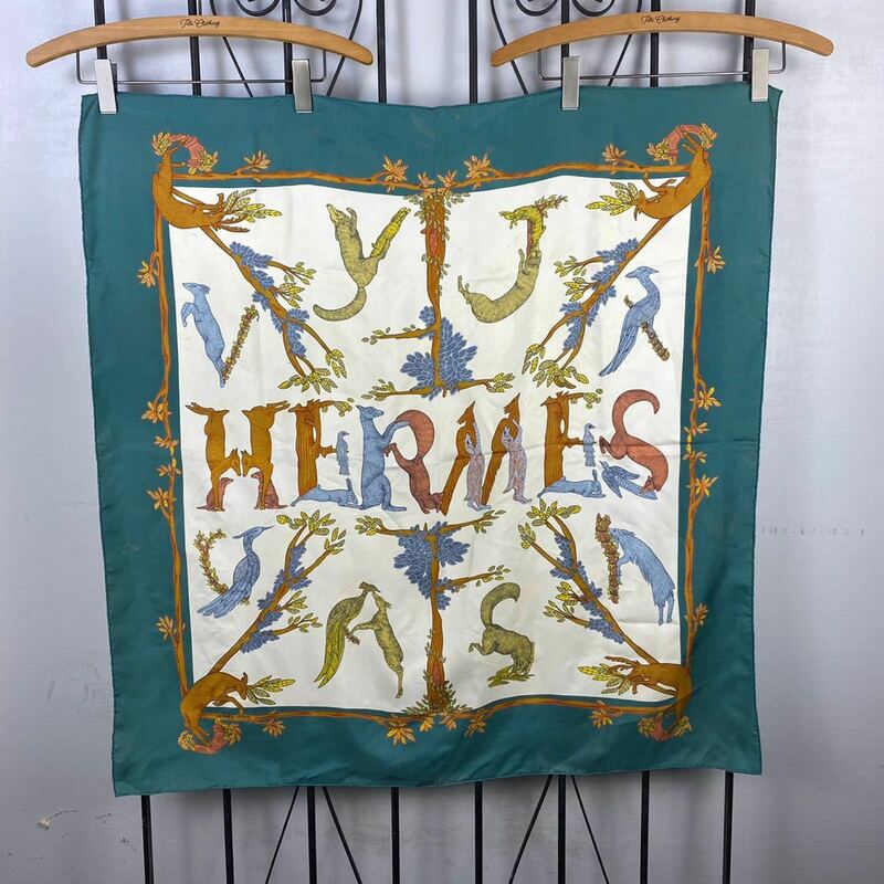 HERMES SILK100% ALPHABET LARGE SIZE SCARF MADE IN FRANCE/エルメスカレシルク100%スカーフ