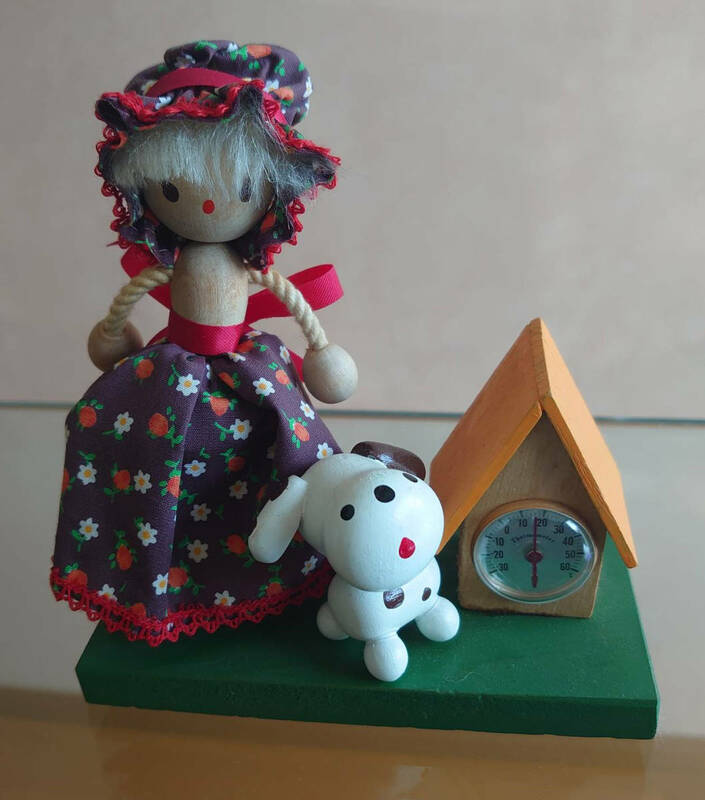 昭和レトロ 温度計 人形 犬 ファンシーグッズ 女の子 木製 