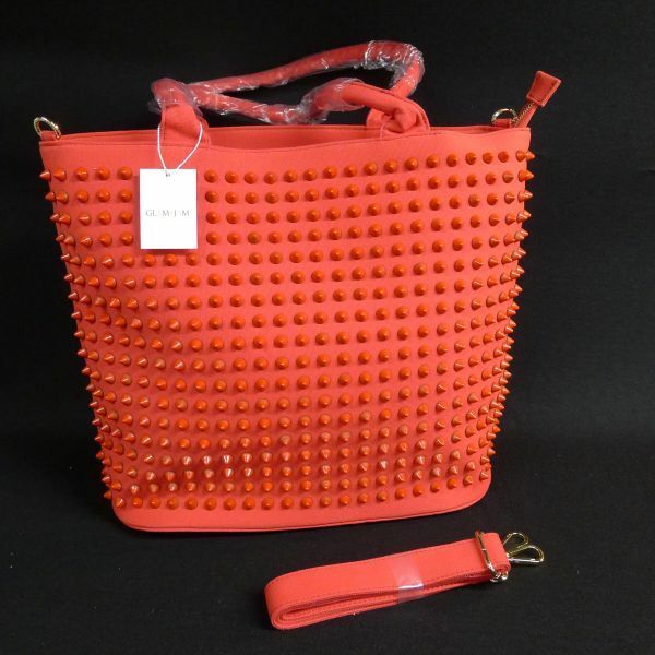 k450 GLAM JAM スタッズ デザイン バッグ レッド 約48×35×18㎝ 赤 レディース かばん 鞄 カバン キャンバス地/140