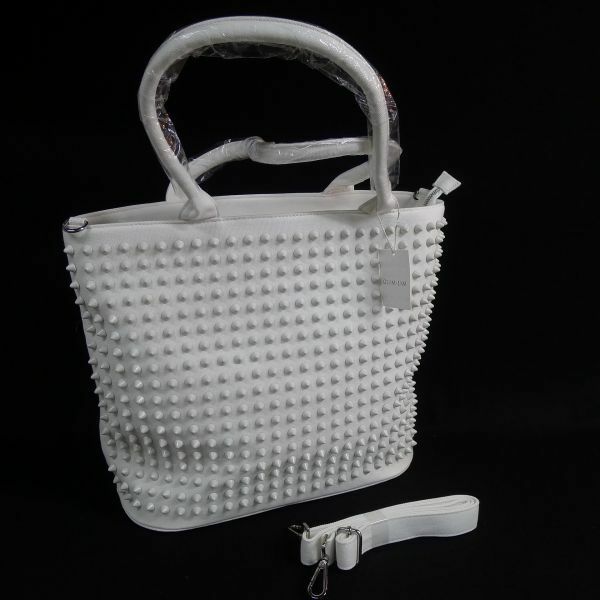 k452 GLAM JAM スタッズ デザイン バッグ ホワイト 約48×35×18㎝ 白 レディース かばん 鞄 カバン キャンバス地/140