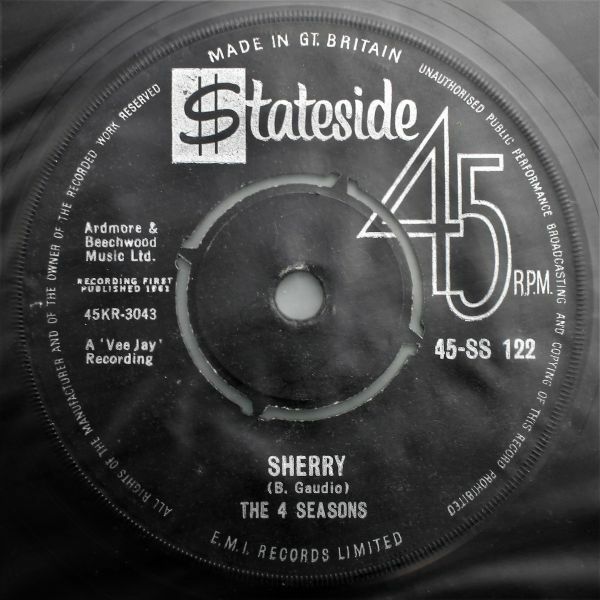 T-557 UK盤 名曲 The 4 Seasonsフォー・シーズンズ Sherry シェリー /I've Cried Before 45-SS 122 The Four Seasons 45 RPM
