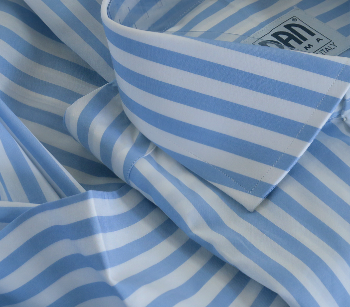 ◆イタリアシャツ DANROMA ワイドカラーロンスト ZEPHIR CELESTE 120番手双糸 大胆にして爽快！ブルーな幅広ロンドンストライプ XL 43-94