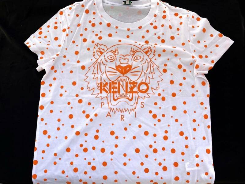 新品 KENZO ケンゾー★トラ柄 ドット総柄 Tシャツ 寅 白×オレンジ XL