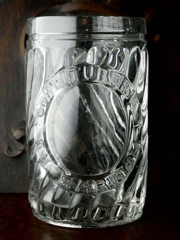 フランスアンティーク 味わい深い古硝子のコンフィチュールポット ジャム瓶 花器 西洋骨董 仏蘭西ビンテージ モールドガラスのポット