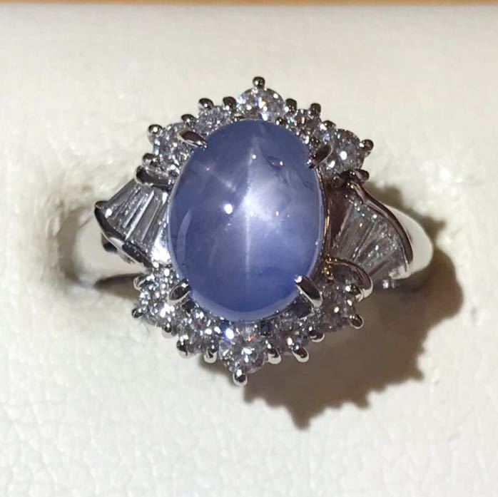 ☆Pt900 スターサファイア5.98ct&ダイヤリング 12.5号☆