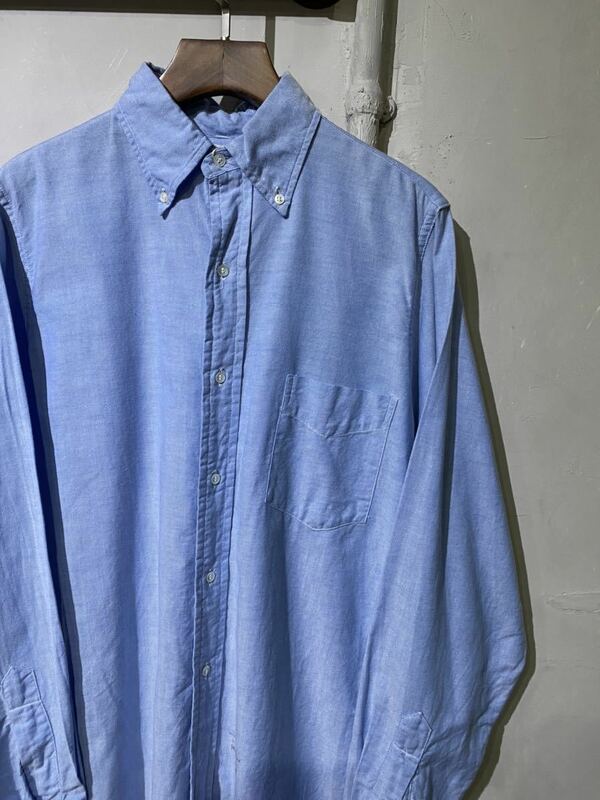 【即決】50s STETSON B.D shirts oxford ボタンダウンシャツ 長袖 マチ付き 3点留め ブルー オックスフォード ヴィンテージ usa アメリカ