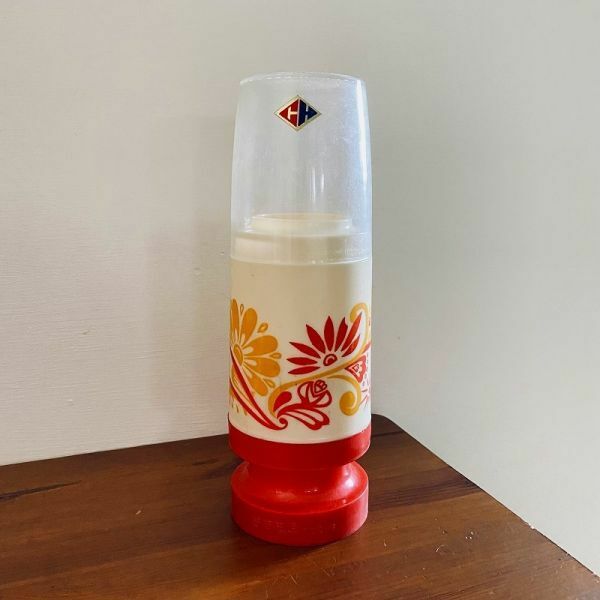 台湾キッチン◆箸立て 赤 クリーム色 フラワー 花 ◆レトロ /台湾製