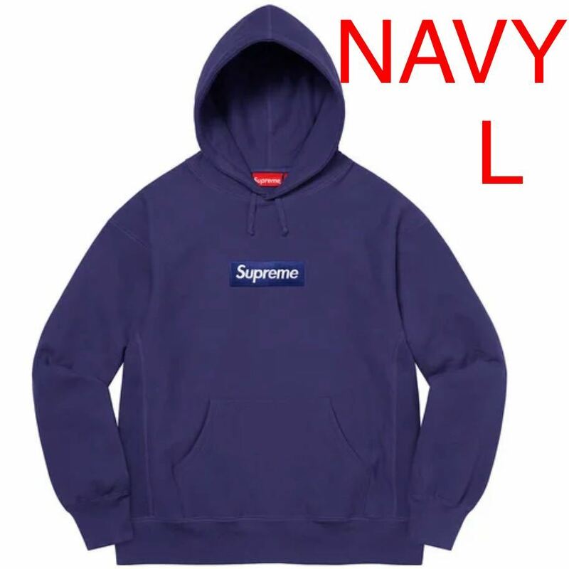 新品 国内正規品 21AW L Supreme Box Logo Hooded Sweatshirt Washed Navy ネイビー パーカー north face ボックスロゴ 24ss 22aw 23aw