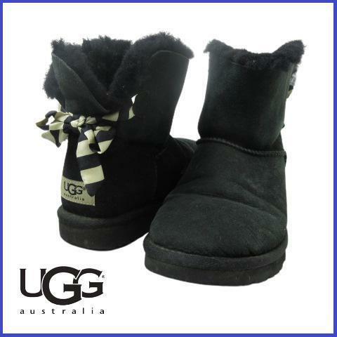 アグ オーストラリア UGG australia リボン ムートンブーツ ショート ロゴ 22㎝ ベイリーボウ スエード ボア ボーダー