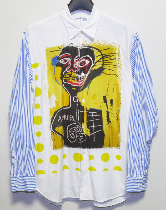 COMME des GARCONS SHIRT × バスキア 18AW 袖ストライプ切替プリントシャツ M Jean-Michel Basquiat コムデギャルソンシャツ