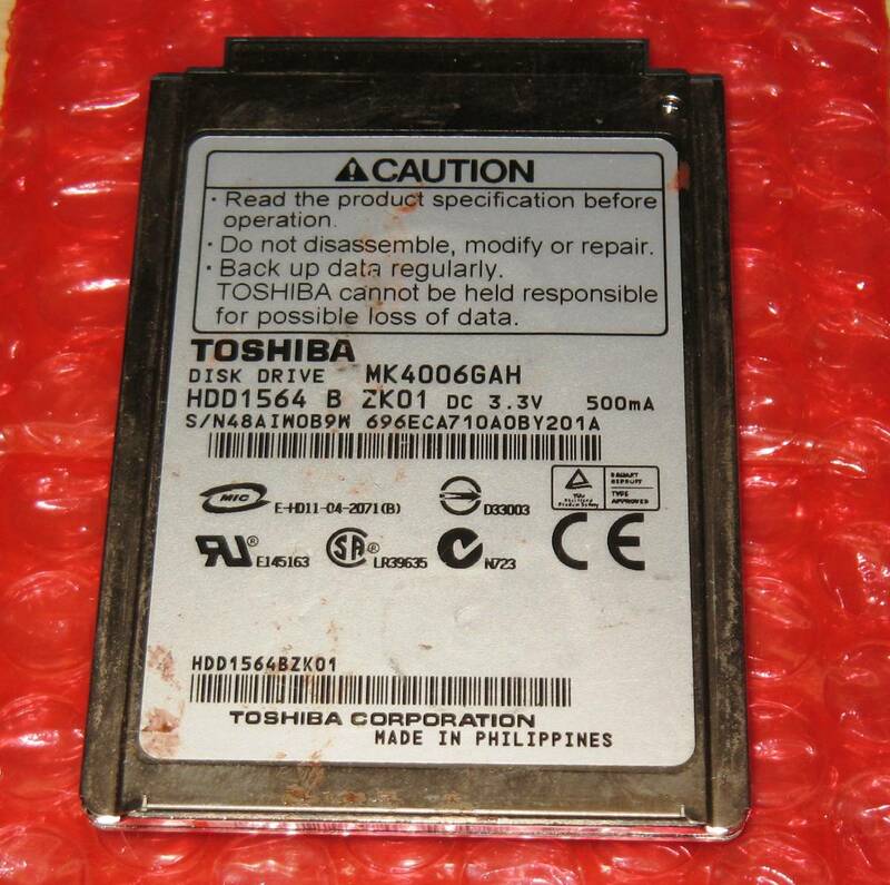 (送料無料) Micro IDE 50ピン 1.8インチ HDD 40GB Toshiba MK4006GAH #1456