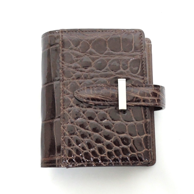 未使用 クロコダイル シャイニークロコ レザー 折財布 ウォレット ブラウン 小物 エキゾチックレザー 6362
