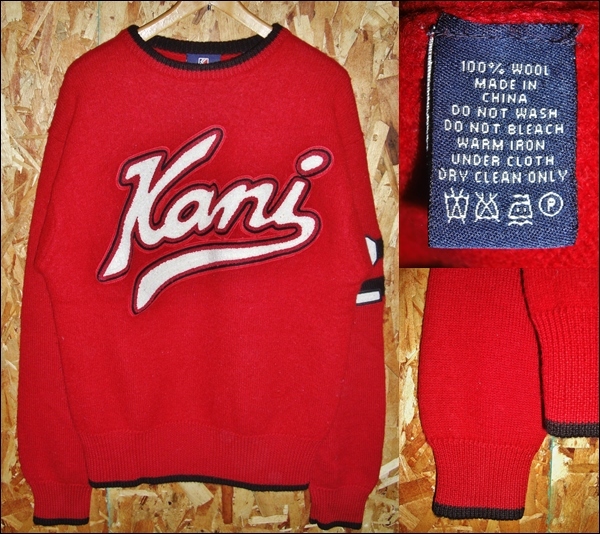 L カールカナイ KANI JEANS セーター ニット ナンバリング 赤 カレッジ 90s ビンテージ K20B492
