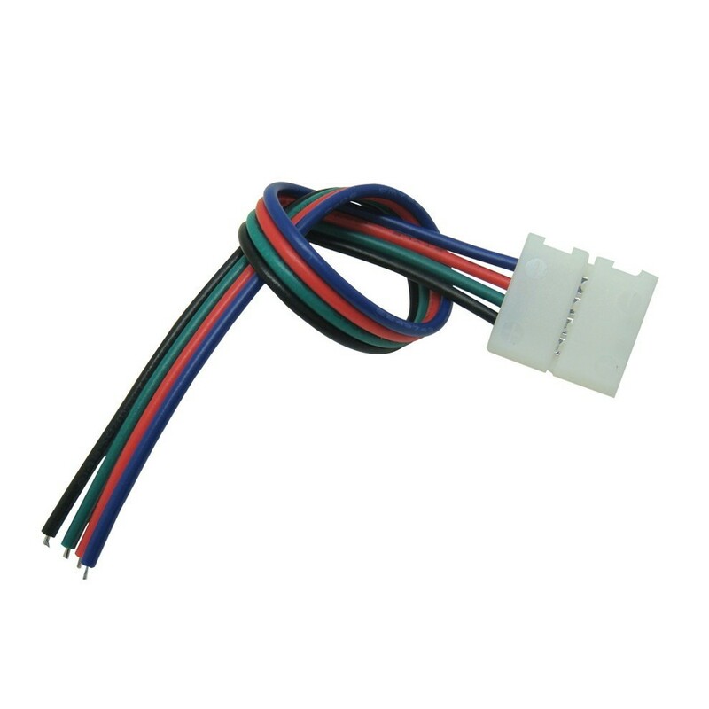 [半田不要でテープ接続] 10mm 非防水 RGBテープライト用 接続ケーブル+コネクタ 両端子 [1個]