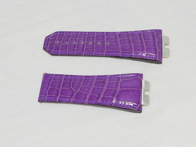 ウブロ　45mm　ウニコ用　本クロコ別作ベルト　紫　ケース側 約28.0ｍｍ 尾錠側 約21.8ｍｍ 長さ10.7ｃｍ、8.6ｃｍ