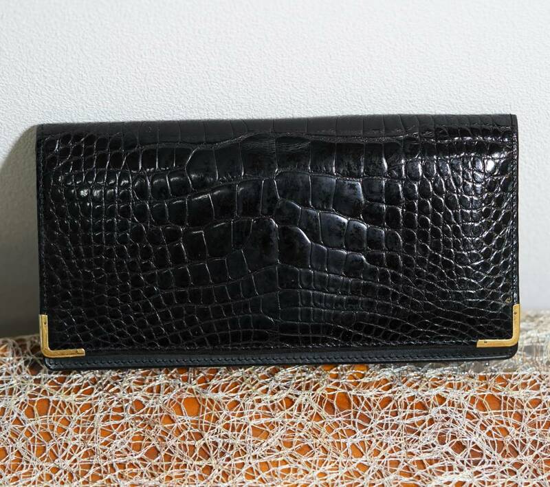 ダンヒル（DUNHILL）リアルクロコダイル　シャイニングブラック　お札入れ　財布　K18 750 装飾