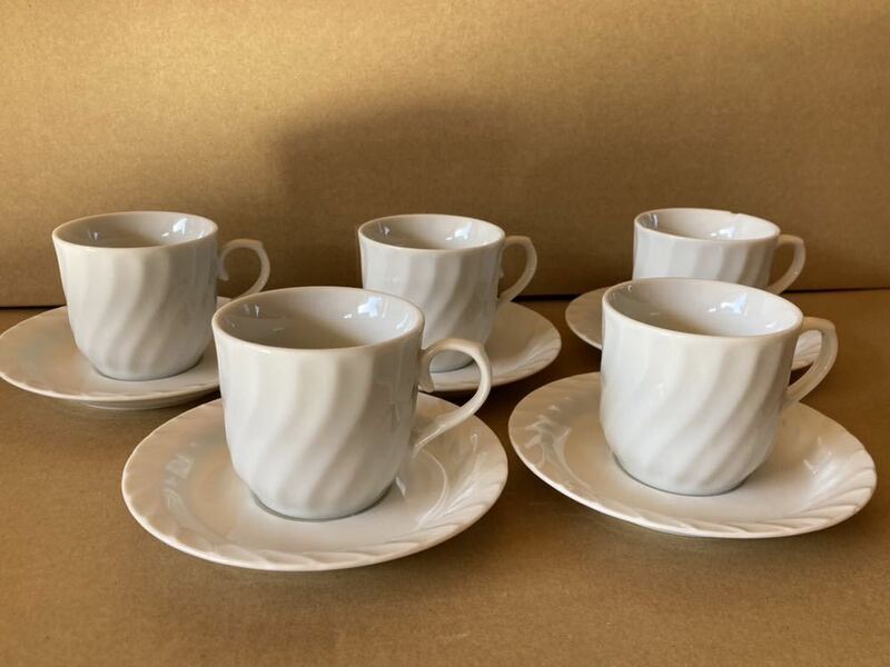 白磁 カップ&ソーサー 5客 碗皿 コーヒー ティー 茶器
