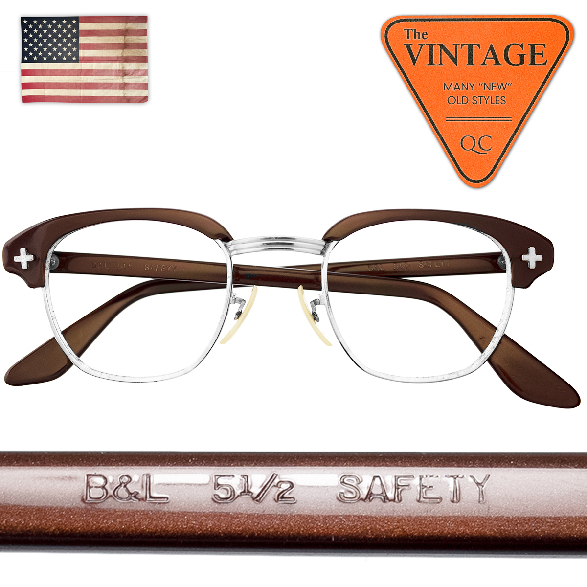 1950's USA ヴィンテージ メガネ B&L ボシュロム 44-22 初期型 メタル クロスヒンジ サーモント ブロー フレーム 工業系 アンティーク 1105