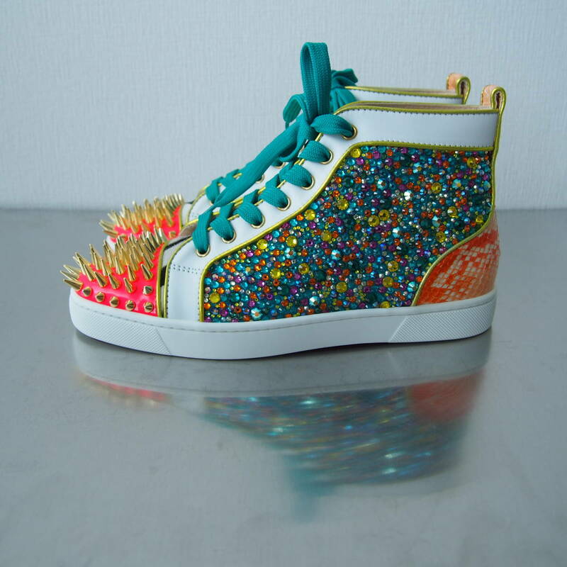 激レア 新品 Christian Louboutin size 39.5 NO LIMIT FLAT PYTHON FRESH/STRASS/SPIKES クリスチャン ルブタン #F22